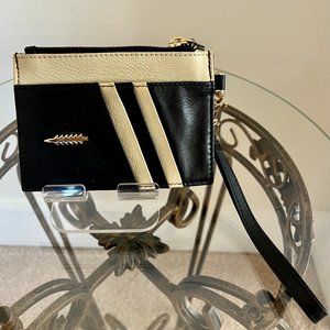 Thacker Amber Leather Wristlet Card Case Wallet - Black and Cream {Gently Used}